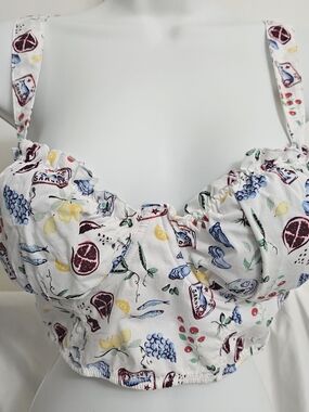 New Colsie White Fruit & Floral Print Bustier Bra, Sz M